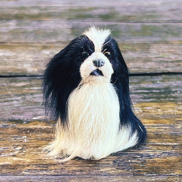 Vintage Miniature Real Fur Dog Shih Tzu Pekingese Doll House Toy Japan Germany ? - Picture 1 of 6